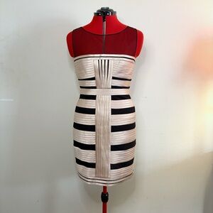 BCBGMaxAzria Black and Cream Strapless Bandage Sheath Dress